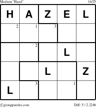The grouppuzzles.com Medium Hazel puzzle for  with the first 3 steps marked