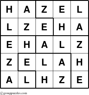 The grouppuzzles.com Answer grid for the Hazel puzzle for 
