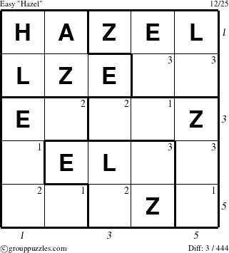 The grouppuzzles.com Easy Hazel puzzle for  with all 3 steps marked