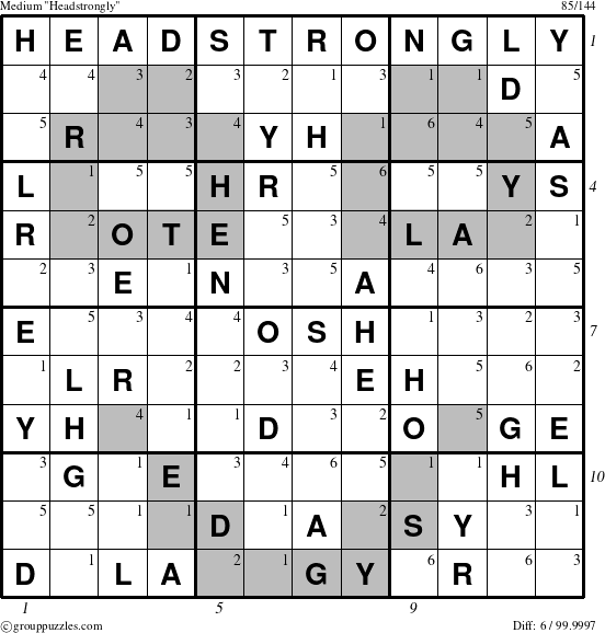 The grouppuzzles.com Medium Headstrongly puzzle for  with all 6 steps marked
