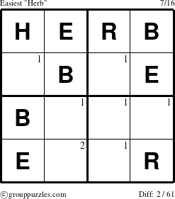 The grouppuzzles.com Easiest Herb puzzle for  with the first 2 steps marked