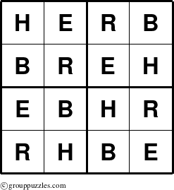 The grouppuzzles.com Answer grid for the Herb puzzle for 