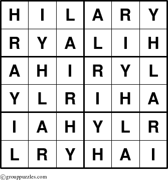 The grouppuzzles.com Answer grid for the Hilary puzzle for 