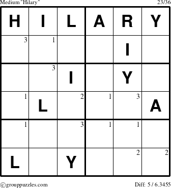 The grouppuzzles.com Medium Hilary puzzle for  with the first 3 steps marked