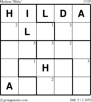 The grouppuzzles.com Medium Hilda puzzle for  with the first 3 steps marked