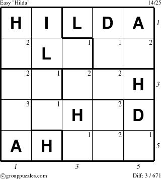 The grouppuzzles.com Easy Hilda puzzle for  with all 3 steps marked