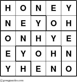 The grouppuzzles.com Answer grid for the Honey puzzle for 
