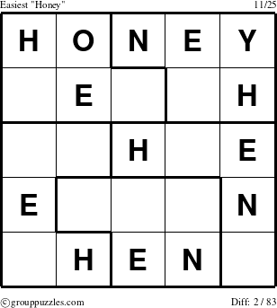 The grouppuzzles.com Easiest Honey puzzle for 