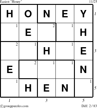 The grouppuzzles.com Easiest Honey puzzle for  with all 2 steps marked