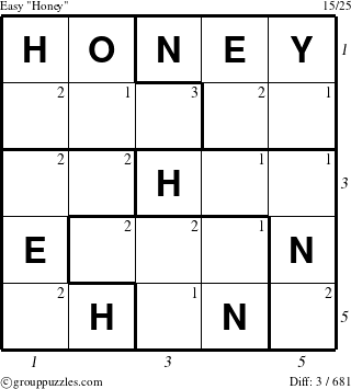 The grouppuzzles.com Easy Honey puzzle for  with all 3 steps marked