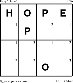 The grouppuzzles.com Easy Hope puzzle for  with the first 3 steps marked