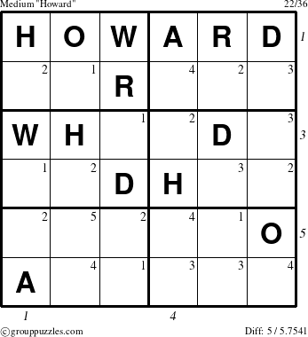 The grouppuzzles.com Medium Howard puzzle for  with all 5 steps marked
