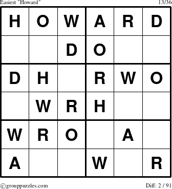 The grouppuzzles.com Easiest Howard puzzle for 
