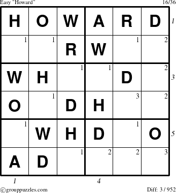 The grouppuzzles.com Easy Howard puzzle for  with all 3 steps marked
