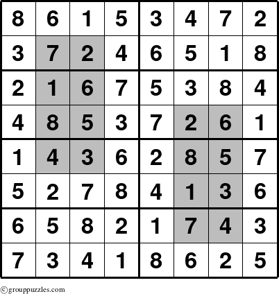 The grouppuzzles.com Answer grid for the HyperSudoku-8 puzzle for 