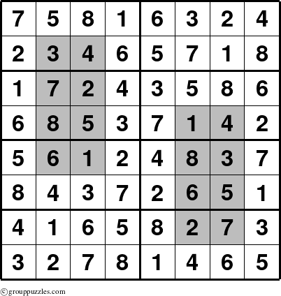 The grouppuzzles.com Answer grid for the HyperSudoku-8 puzzle for 