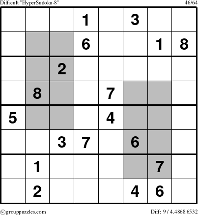 The grouppuzzles.com Difficult HyperSudoku-8 puzzle for 