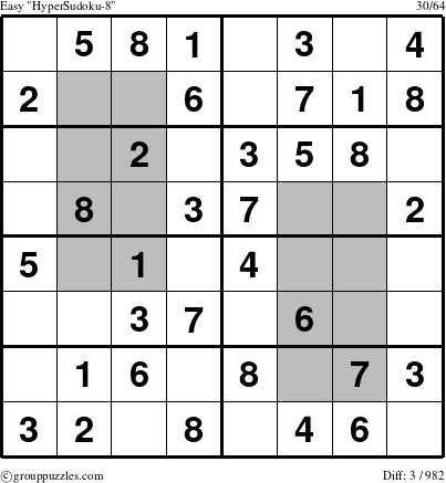 The grouppuzzles.com Easy HyperSudoku-8 puzzle for 