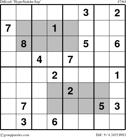 The grouppuzzles.com Difficult HyperSudoku-8up puzzle for 