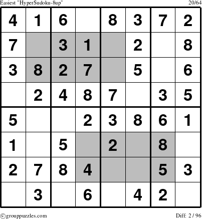 The grouppuzzles.com Easiest HyperSudoku-8up puzzle for 