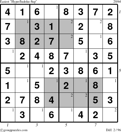 The grouppuzzles.com Easiest HyperSudoku-8up puzzle for  with all 2 steps marked