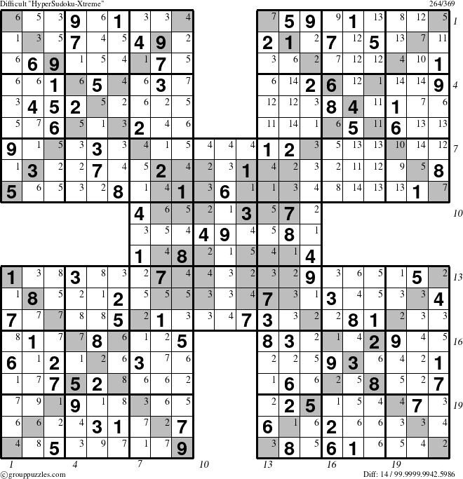 The grouppuzzles.com Difficult HyperSudoku-Xtreme puzzle for  with all 14 steps marked