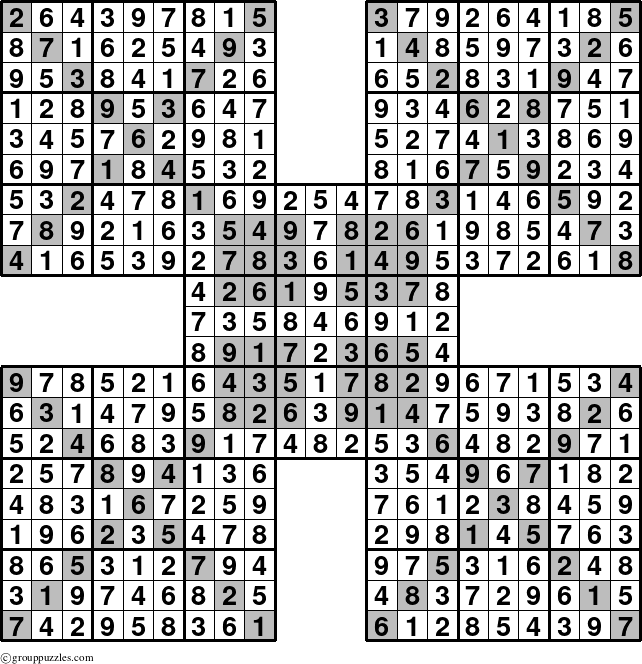 The grouppuzzles.com Answer grid for the HyperSudoku-Xtreme puzzle for 