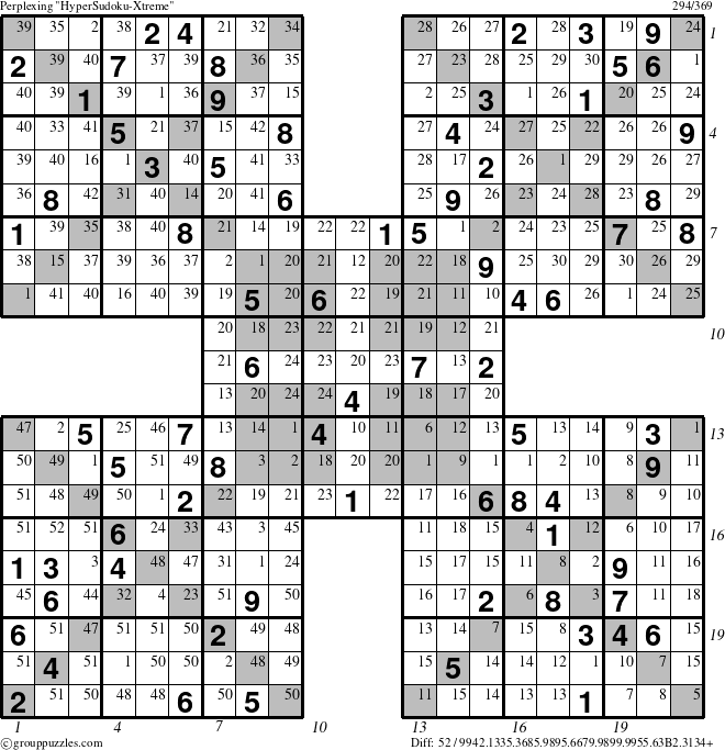 The grouppuzzles.com Perplexing HyperSudoku-Xtreme puzzle for  with all 52 steps marked