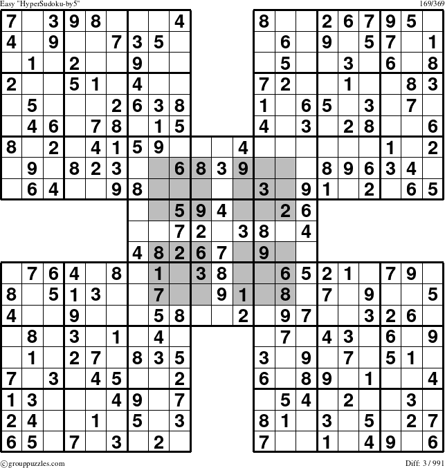 The grouppuzzles.com Easy HyperSudoku-by5 puzzle for 