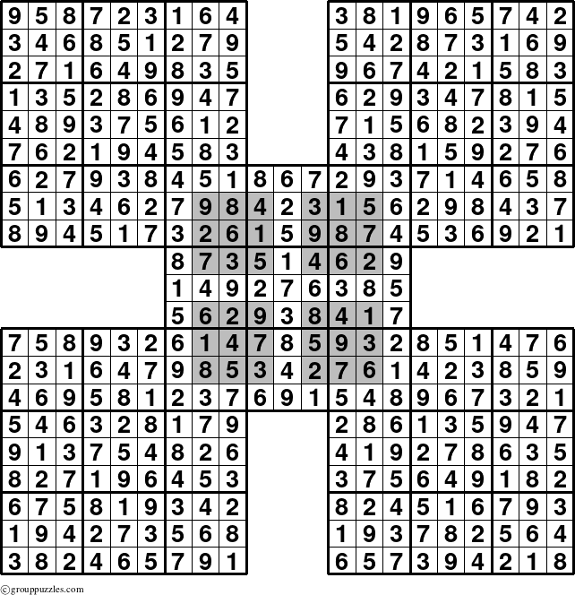 The grouppuzzles.com Answer grid for the HyperSudoku-by5 puzzle for 