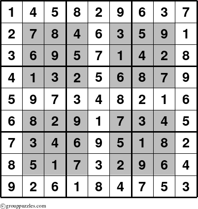 The grouppuzzles.com Answer grid for the HyperSudoku-c1 puzzle for 