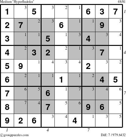 The grouppuzzles.com Medium HyperSudoku-c1 puzzle for  with all 7 steps marked