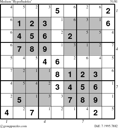The grouppuzzles.com Medium HyperSudoku-i14 puzzle for  with all 7 steps marked