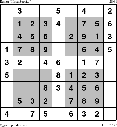 The grouppuzzles.com Easiest HyperSudoku-i14 puzzle for 