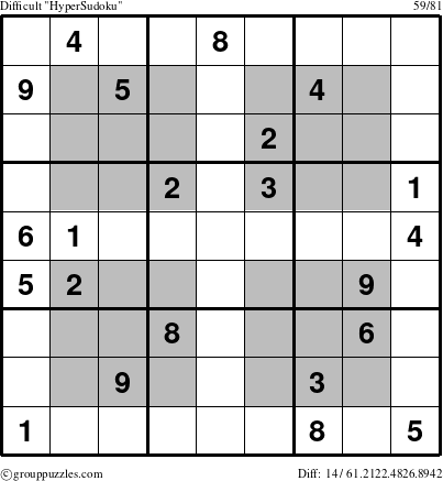 The grouppuzzles.com Difficult HyperSudoku puzzle for 