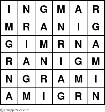 The grouppuzzles.com Answer grid for the Ingmar puzzle for 