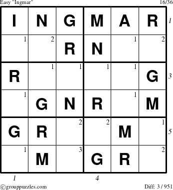 The grouppuzzles.com Easy Ingmar puzzle for  with all 3 steps marked