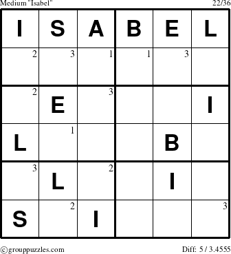The grouppuzzles.com Medium Isabel puzzle for  with the first 3 steps marked