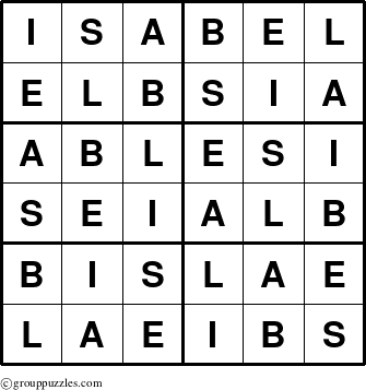 The grouppuzzles.com Answer grid for the Isabel puzzle for 
