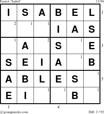 The grouppuzzles.com Easiest Isabel puzzle for  with all 2 steps marked