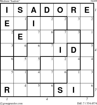 The grouppuzzles.com Medium Isadore puzzle for  with all 7 steps marked