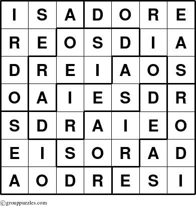 The grouppuzzles.com Answer grid for the Isadore puzzle for 