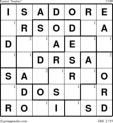The grouppuzzles.com Easiest Isadore puzzle for  with the first 2 steps marked