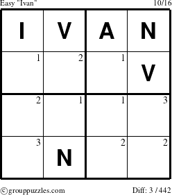 The grouppuzzles.com Easy Ivan puzzle for  with the first 3 steps marked