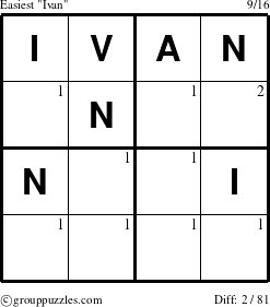The grouppuzzles.com Easiest Ivan puzzle for  with the first 2 steps marked