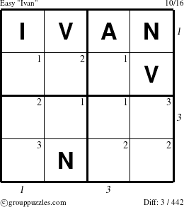 The grouppuzzles.com Easy Ivan puzzle for  with all 3 steps marked