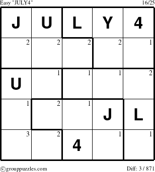 The grouppuzzles.com Easy JULY4 puzzle for  with the first 3 steps marked