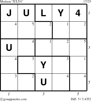 The grouppuzzles.com Medium JULY4 puzzle for  with all 5 steps marked