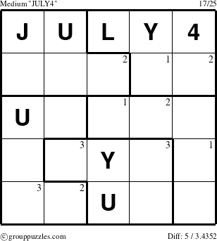 The grouppuzzles.com Medium JULY4 puzzle for  with the first 3 steps marked