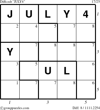 The grouppuzzles.com Difficult JULY4 puzzle for  with all 8 steps marked